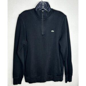 Lacoste Sweatshirt Mens XL Black Quarter Zip Pullover 100% Cotton Croc F8330
